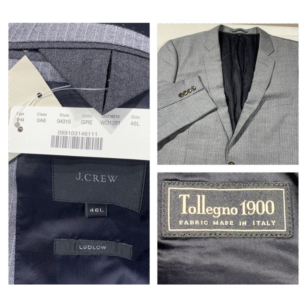 NEW J. Crew Ludlow Blazer Men 46L Gray Wool Pinstripe Tollegno 1900 Italy Fabric